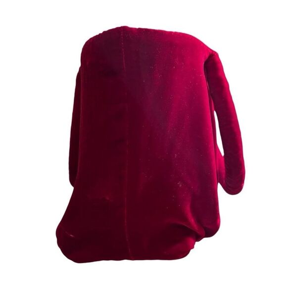Red Velvet Vintage Handbag Tote Pleated Ruched Structured Cottagecore Feminine - Picture 5 of 10